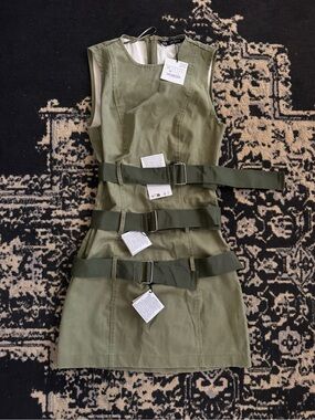 NWT Zara Olive Belted Military/Utility Dress